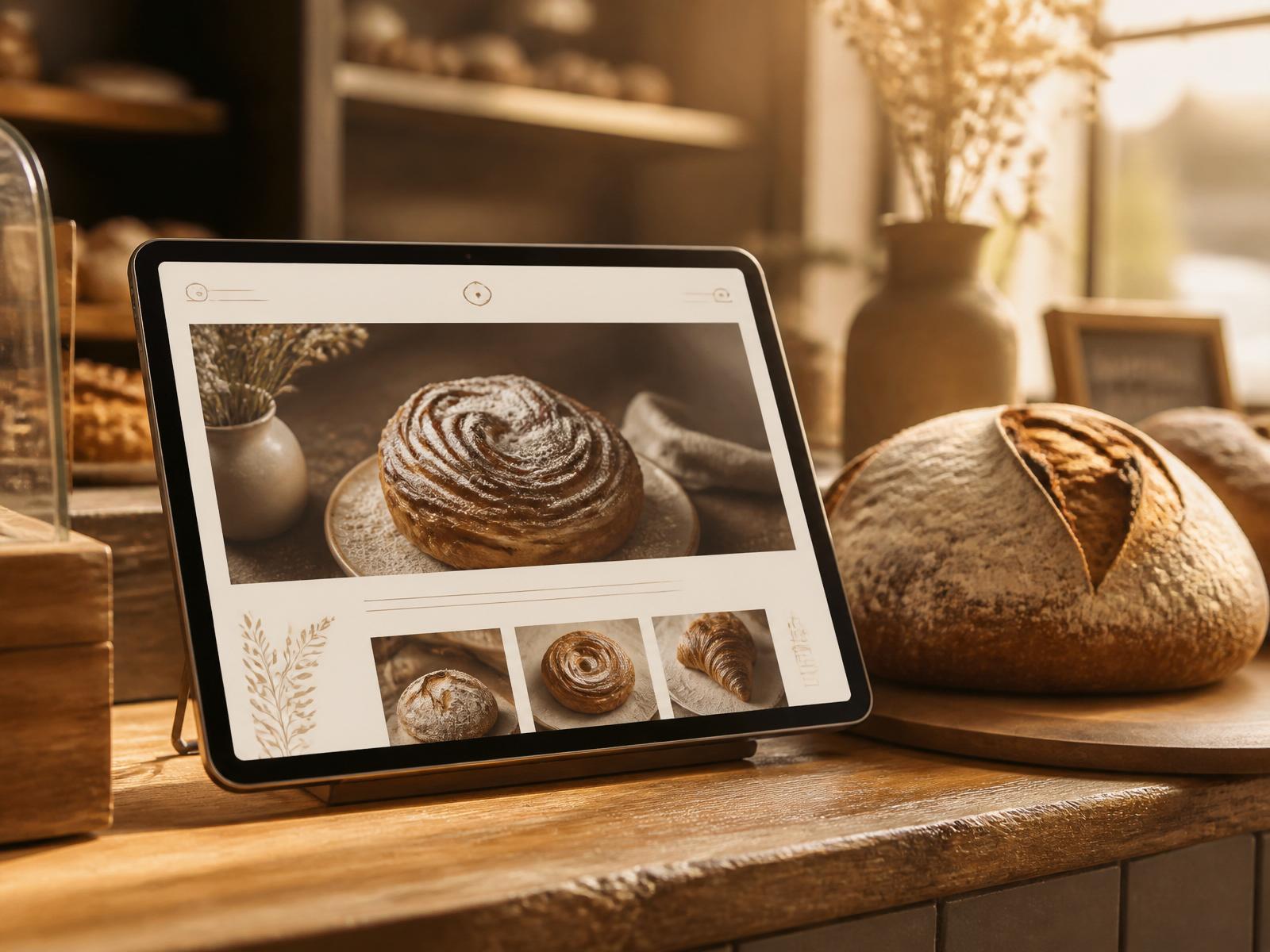 Boutique bakery website mockup on tablet